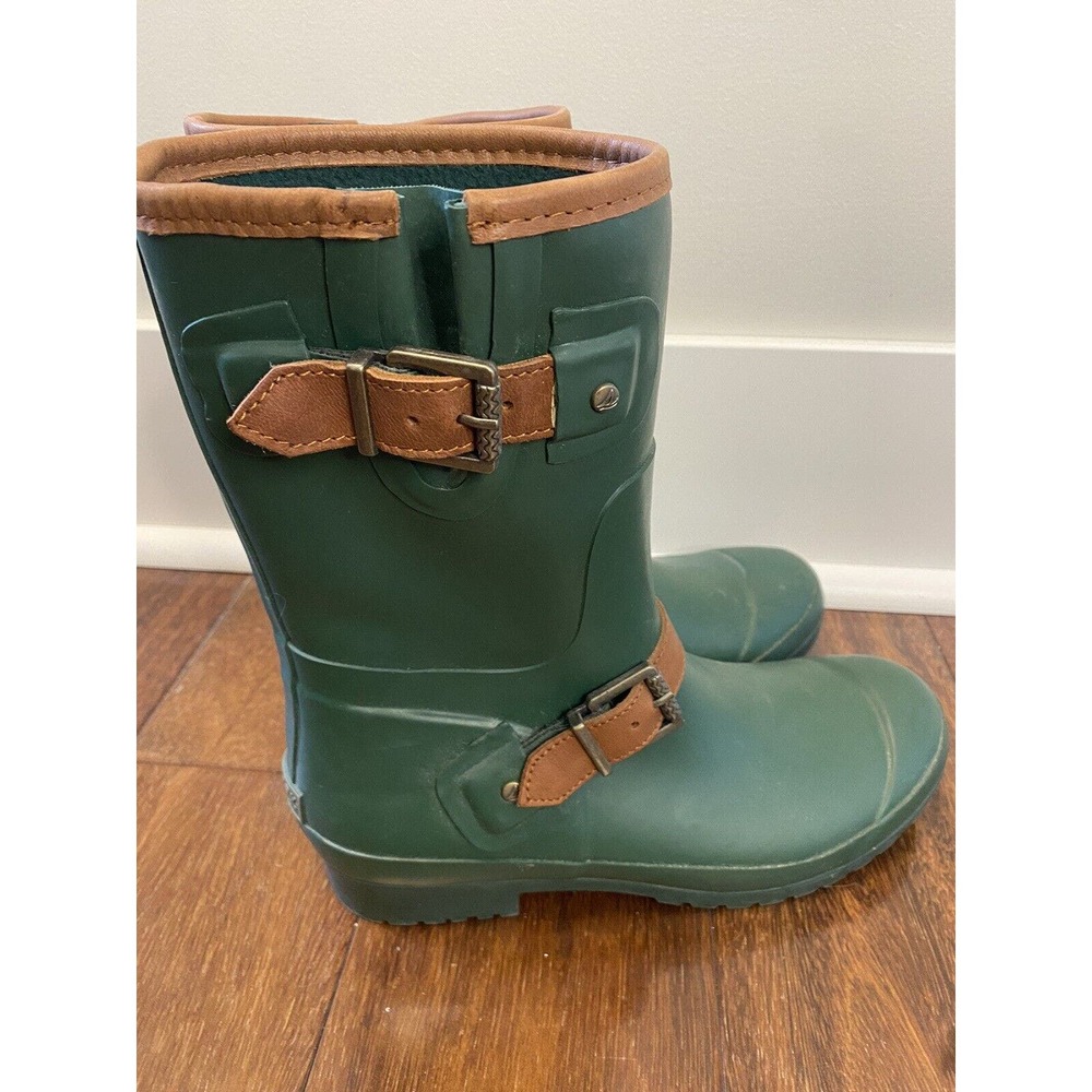 Sperry Top Sider Walker Fog Women's sz7 Rain Boots Green Retro Classic buckle - Picture 5 of 10